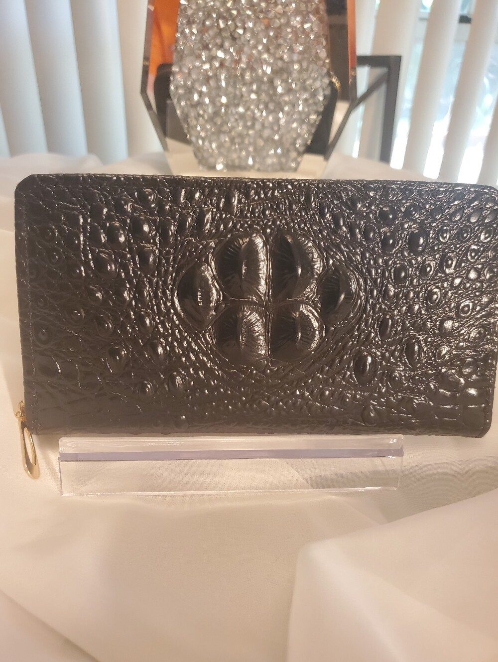 🐊BLACK CROCADILE  LONG LADIES WALLET         NWOT